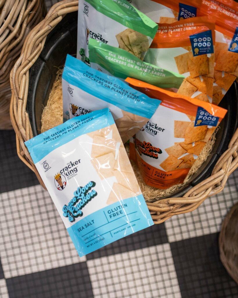 Basket of assorted crackers by cracker king in Elephants delicatessen at NW 22nd